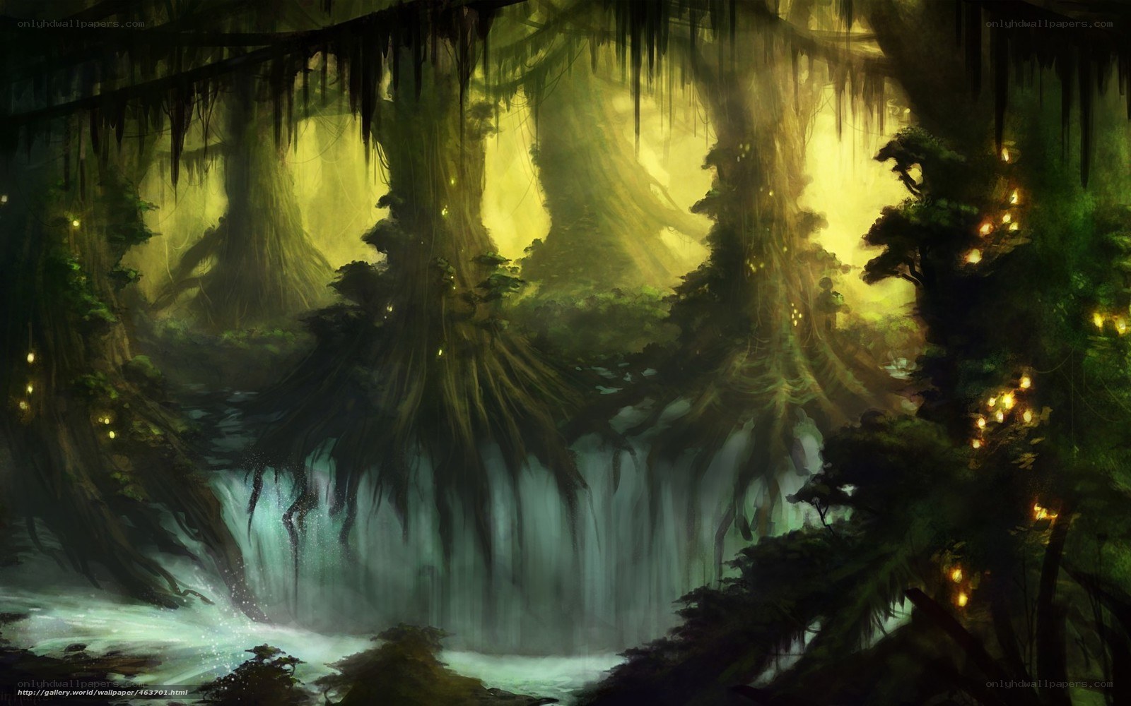 Mystical forest waterfall
