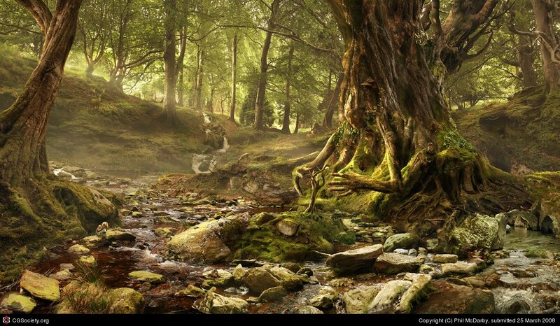 Mystical forest with ancient tree