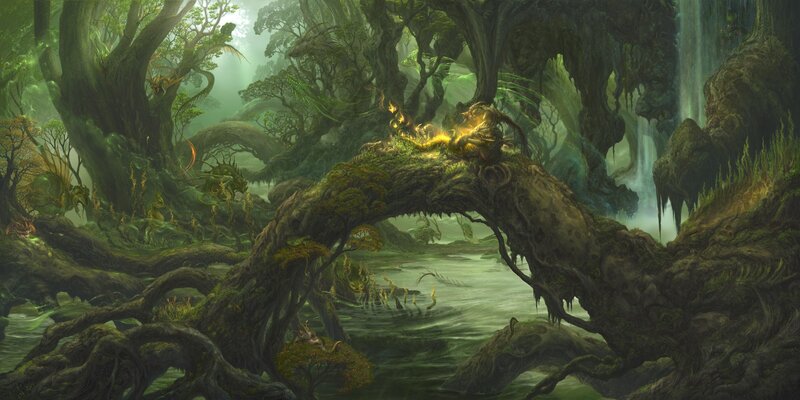 Mystical forest with glowing creature