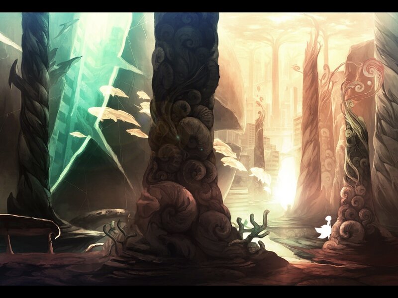 mystical forest with glowing creatures