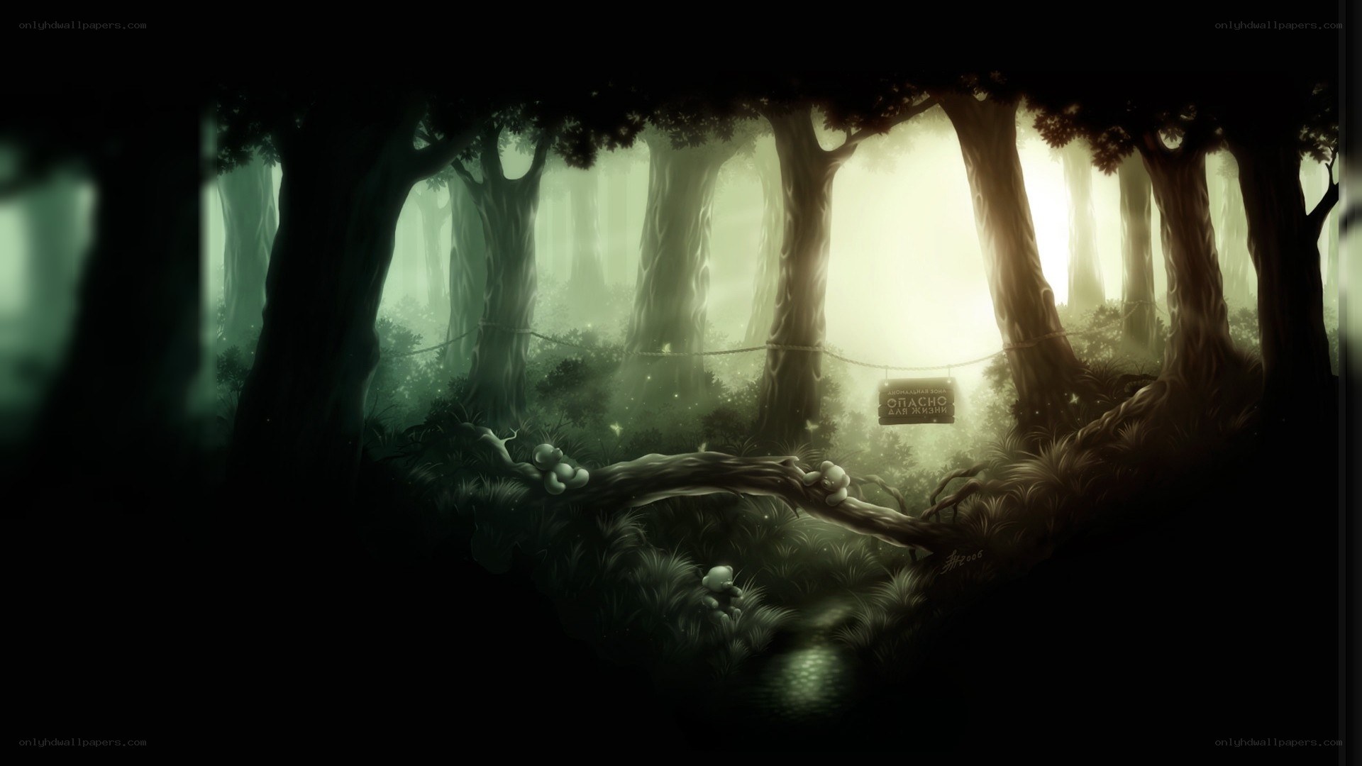 mystical forest with glowing light