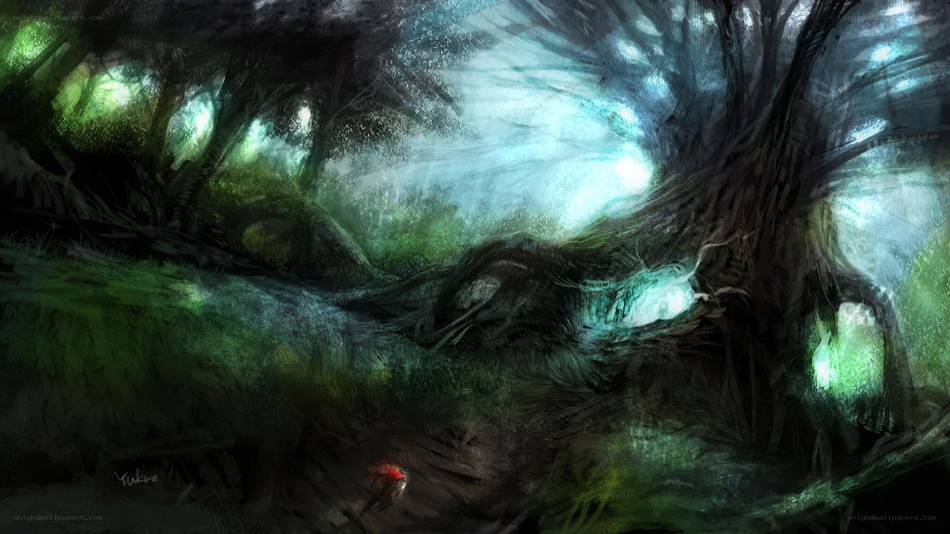 mystical forest with glowing lights
