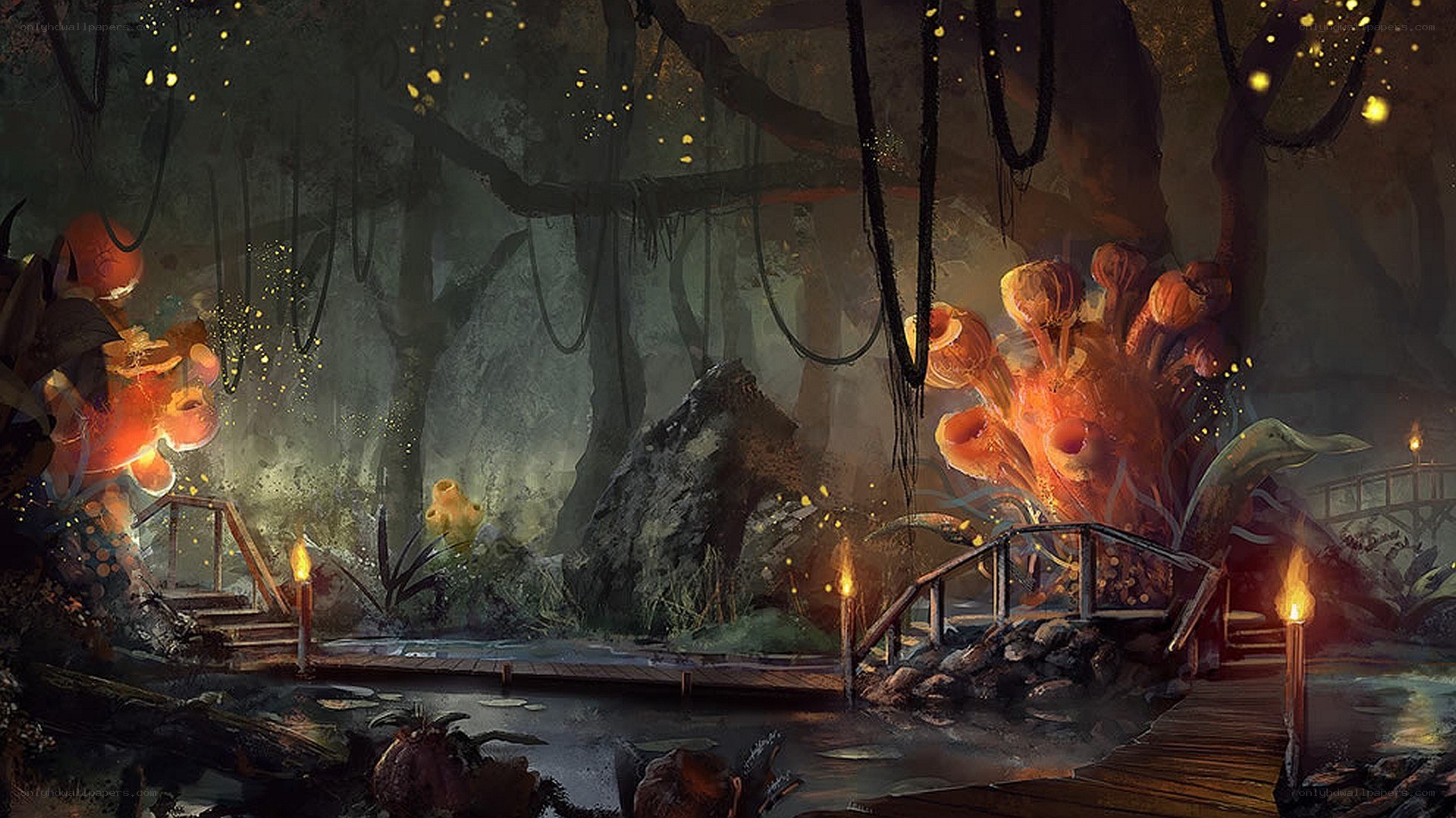 mystical forest with glowing mushrooms