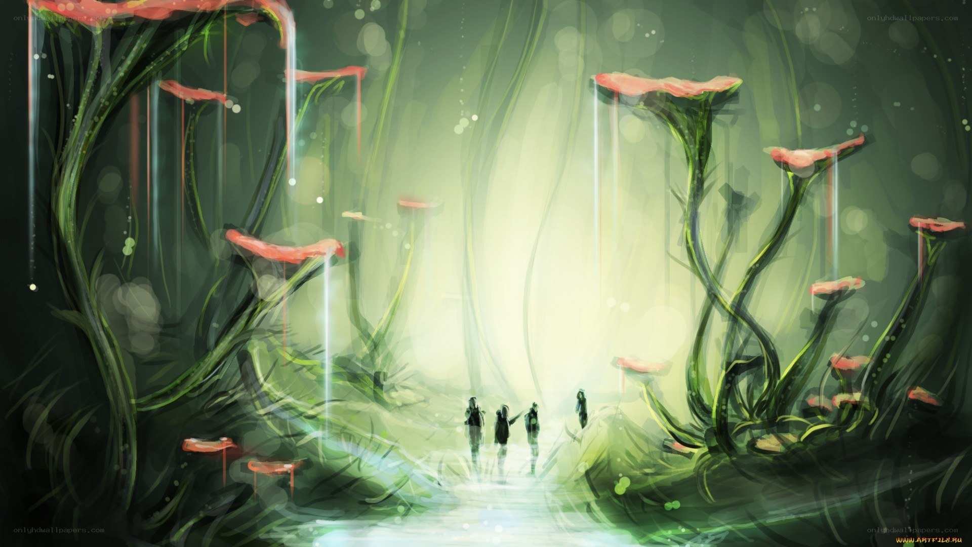 mystical forest with glowing plants
