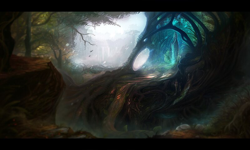mystical forest with glowing tree