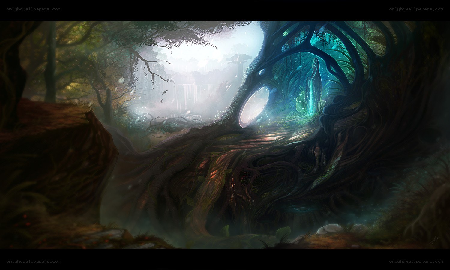 mystical forest with glowing tree