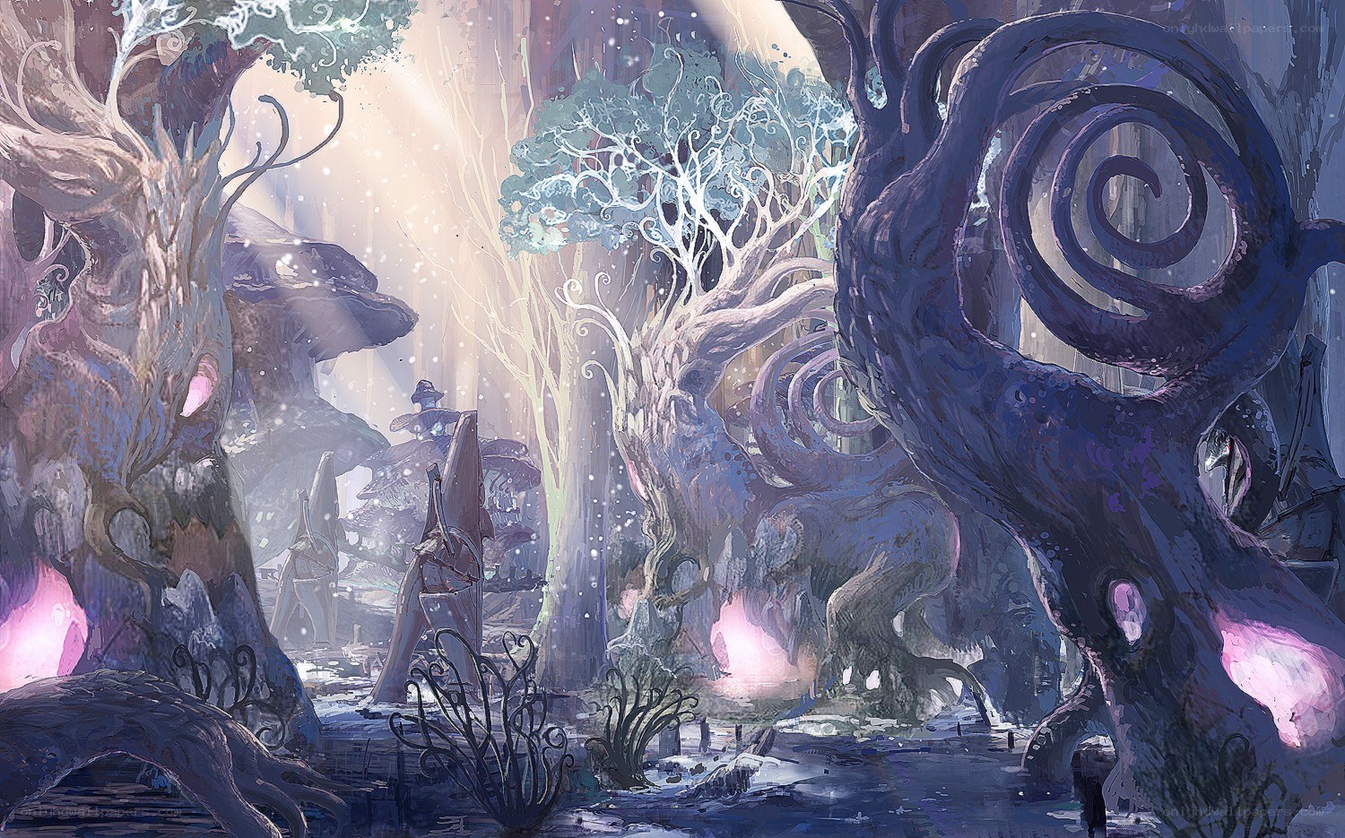 mystical forest with glowing trees