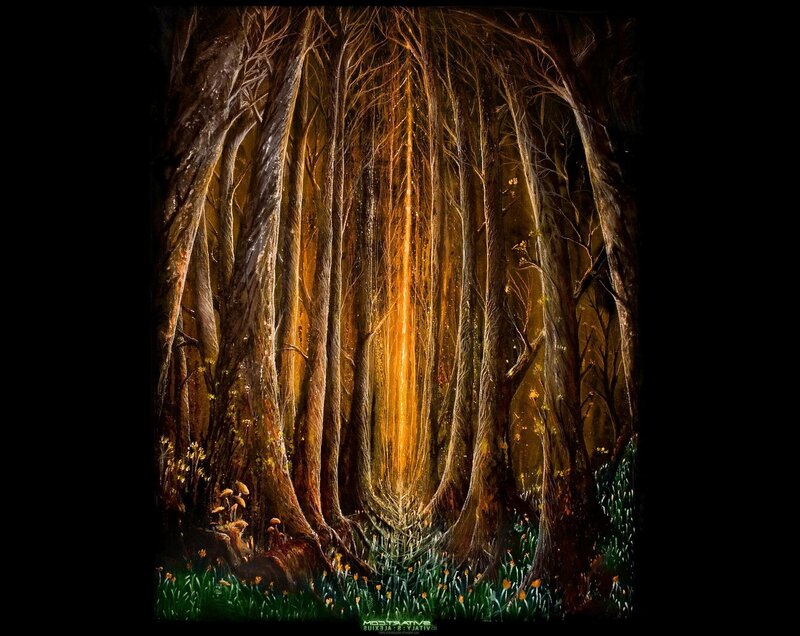 mystical forest with golden light