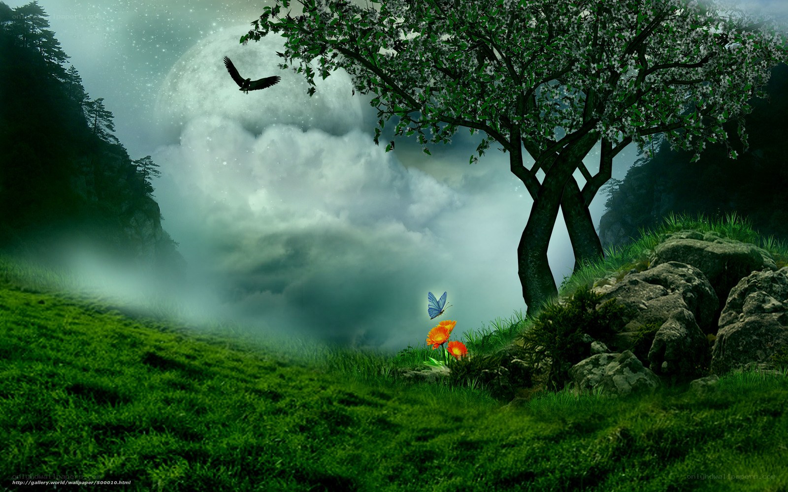 Mystical forest with moon
