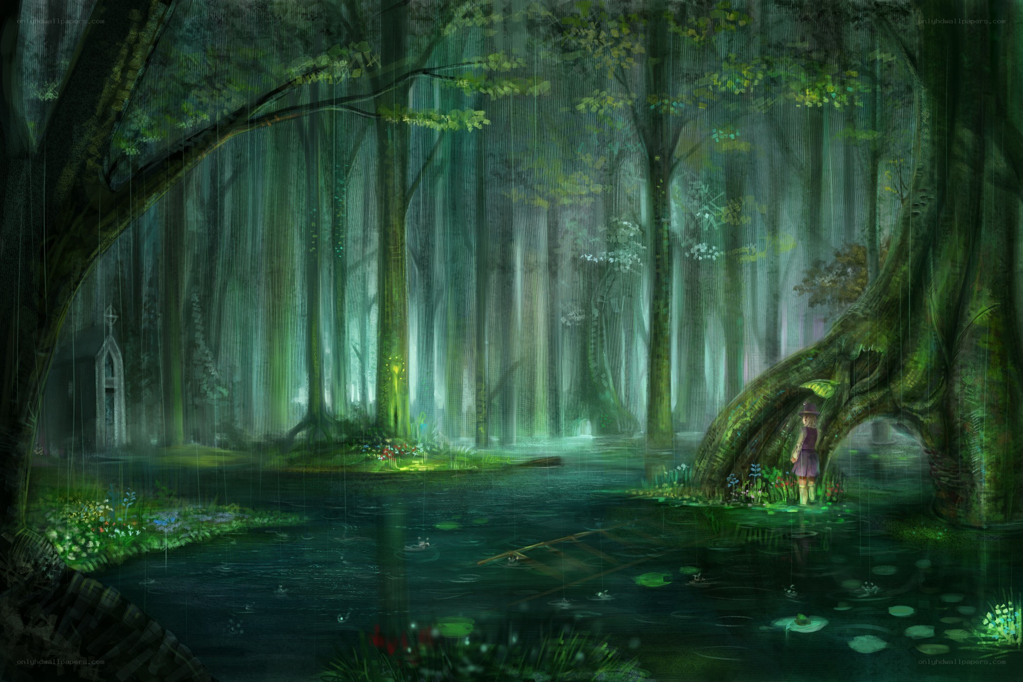 mystical forest with pond