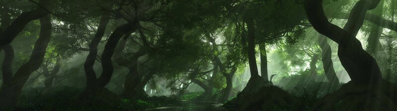 Mystical Forest with River — Green