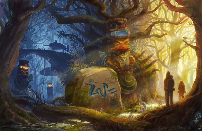 mystical forest with totem