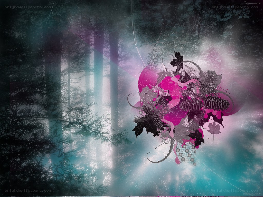 mystical forest with vibrant collage