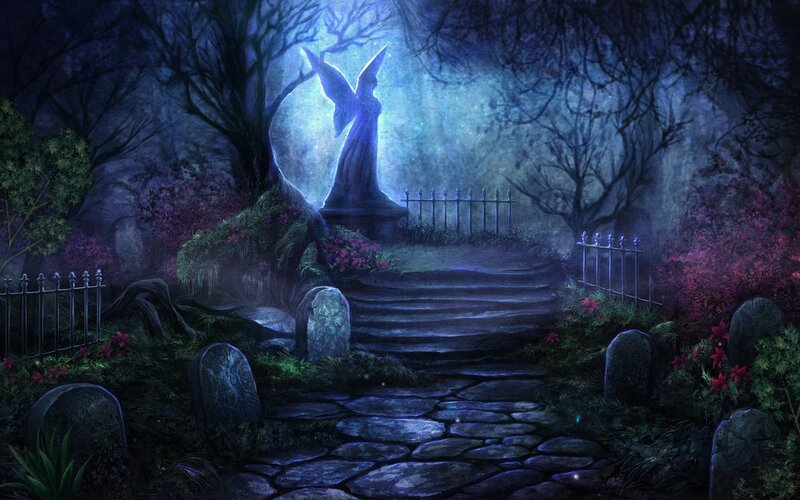 mystical garden at night