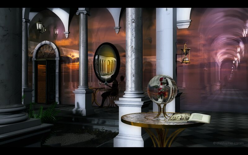 mystical hall with reflective sphere