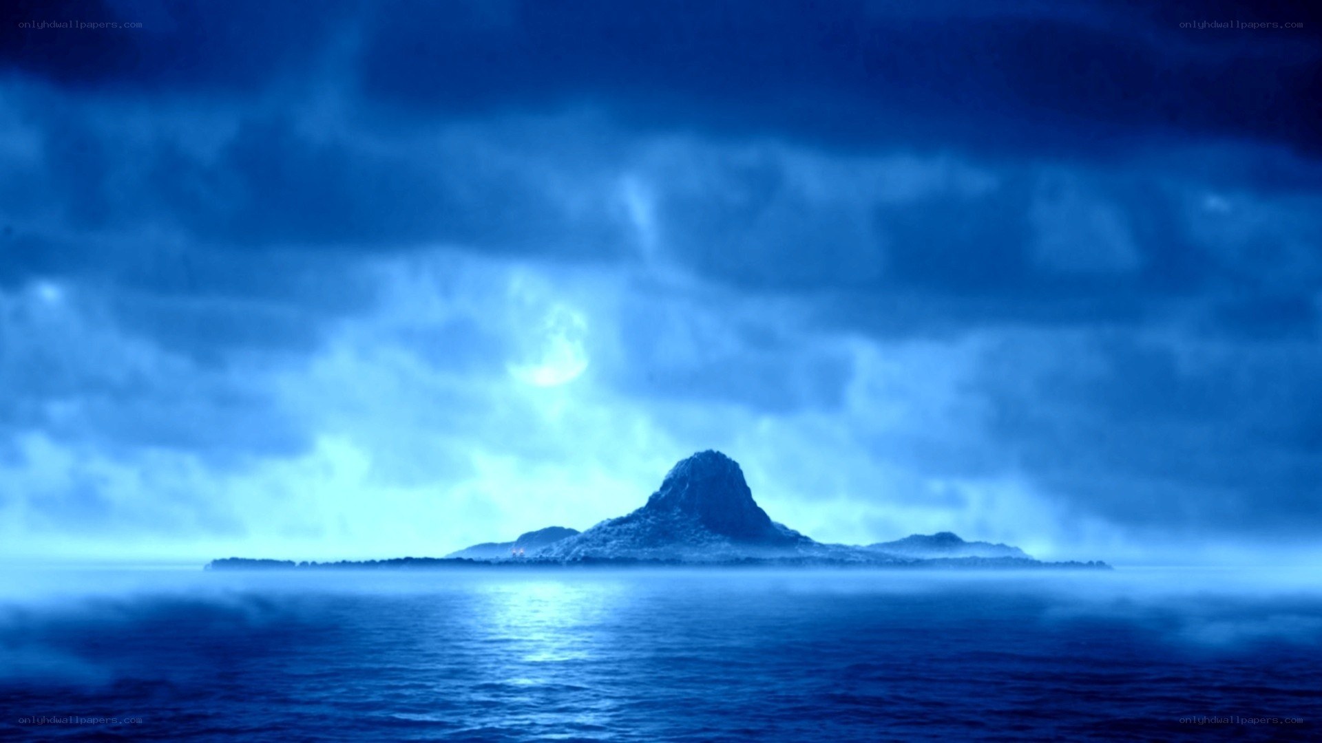 mystical island at night