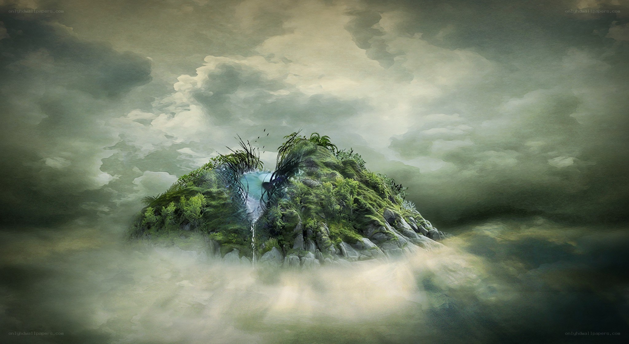 Mystical island in the clouds