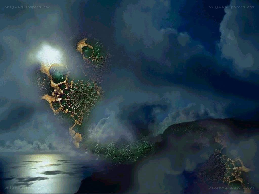 mystical island under moonlight