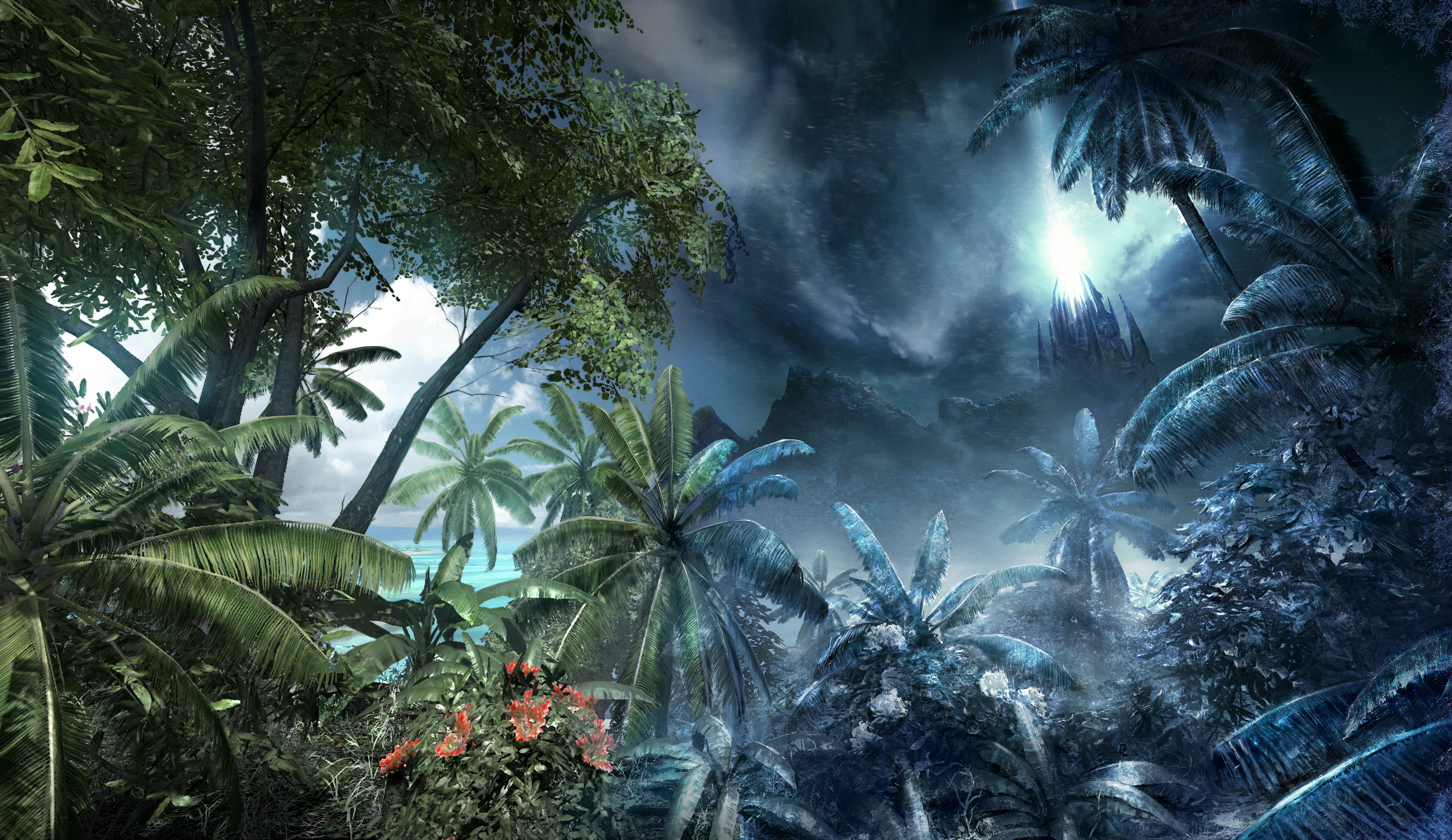 mystical jungle at night