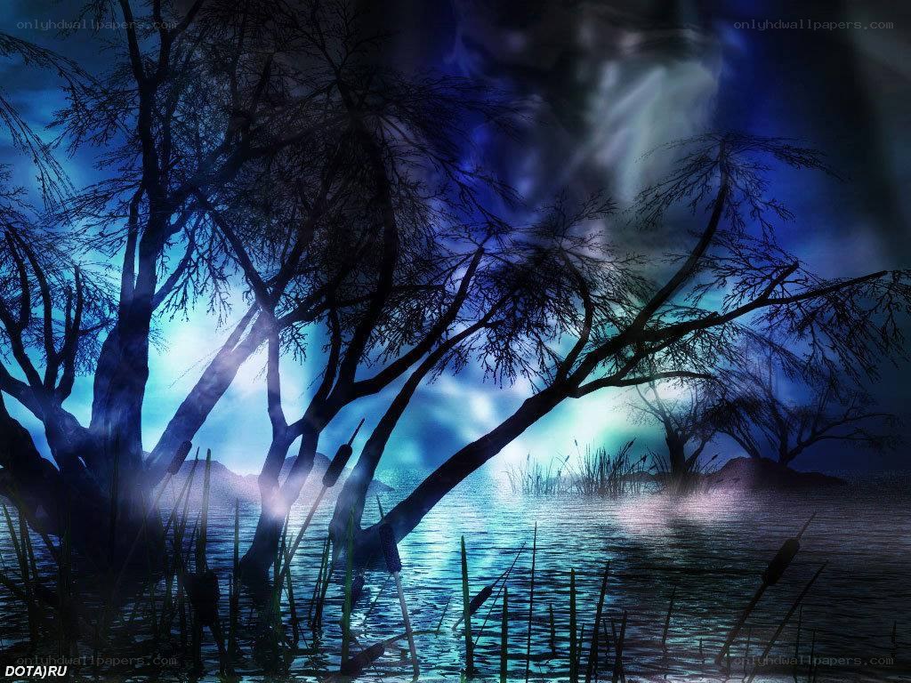 Mystical lake at night