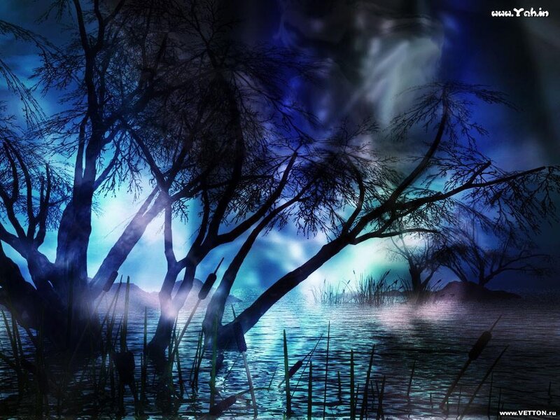 Mystical lake at night