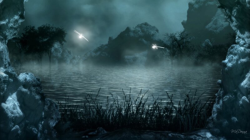Mystical lake at night