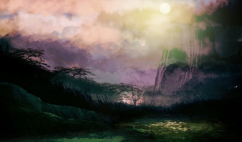Mystical landscape at dawn