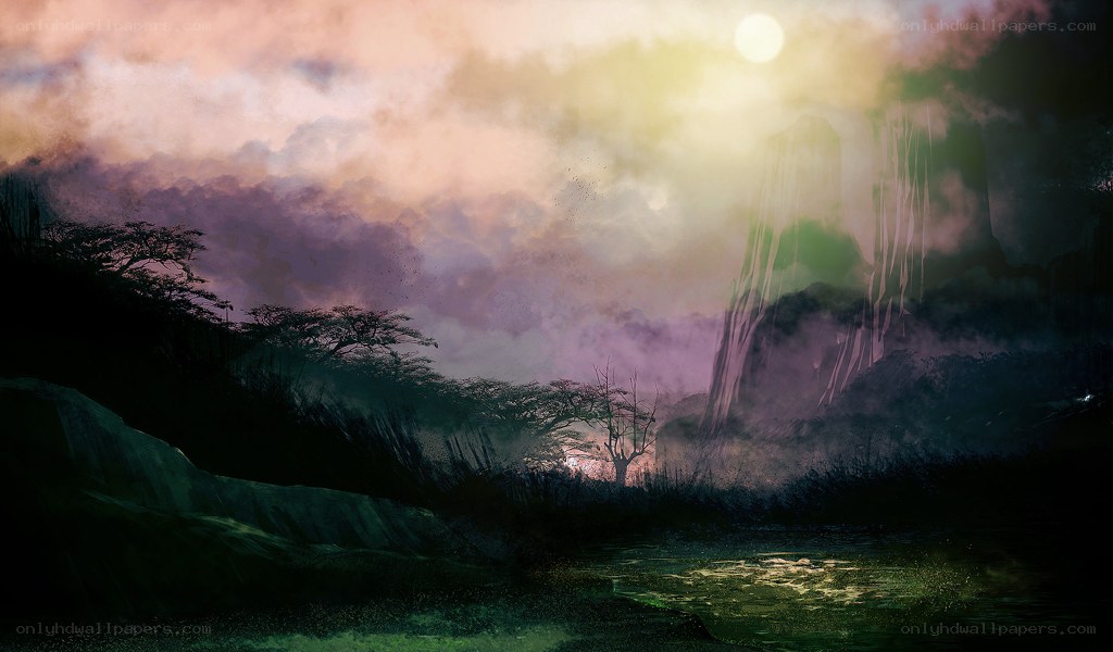 Mystical landscape at dawn