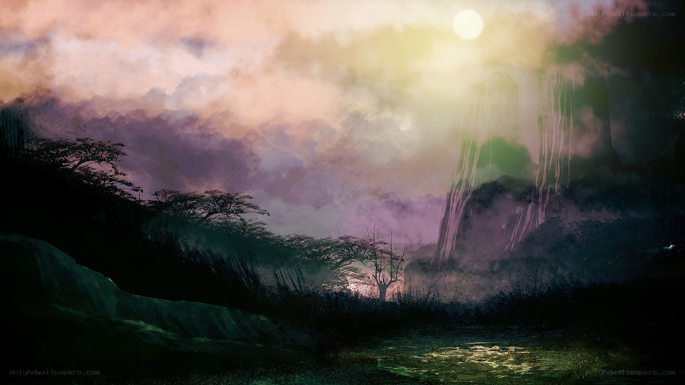 Mystical landscape at dusk