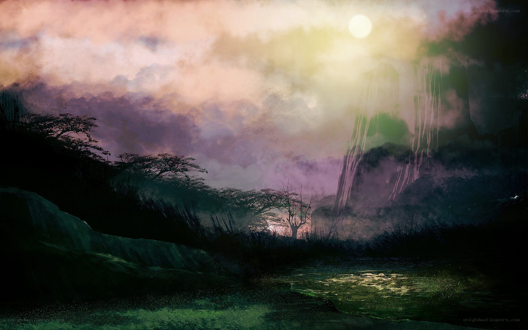mystical landscape at dusk