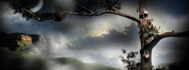 Mystical landscape at dusk