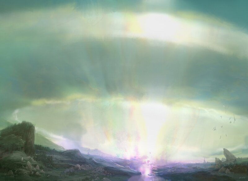 Mystical landscape with radiant light