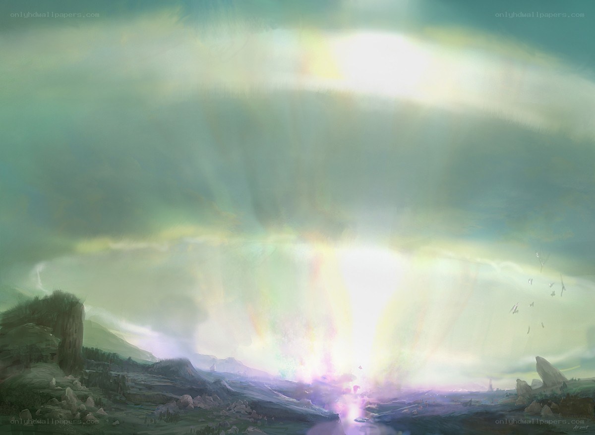 Mystical landscape with radiant light