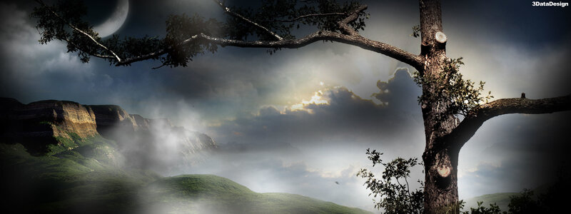 Mystical landscape with tree