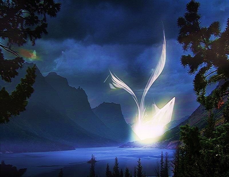 Mystical light over a mountain lake
