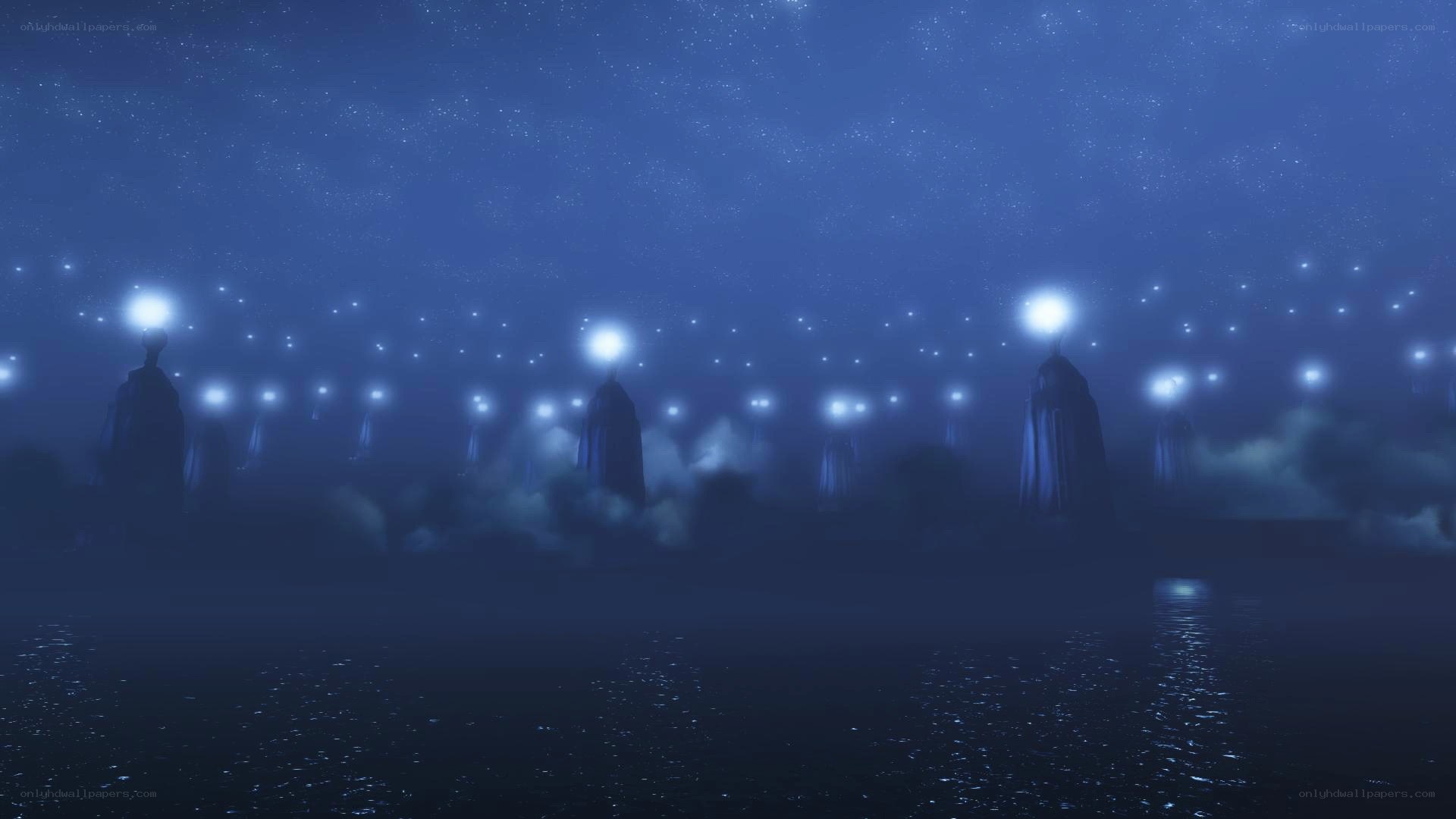 mystical night with glowing towers