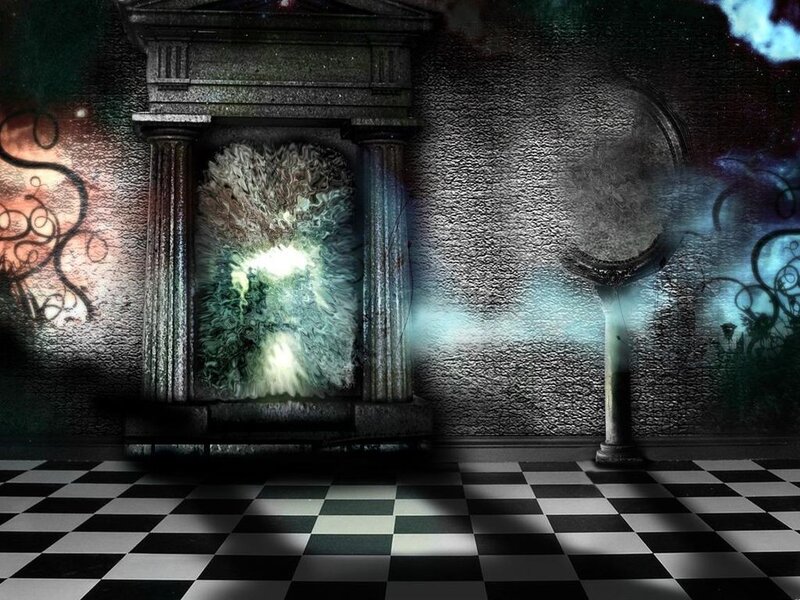 mystical portal in a dark room