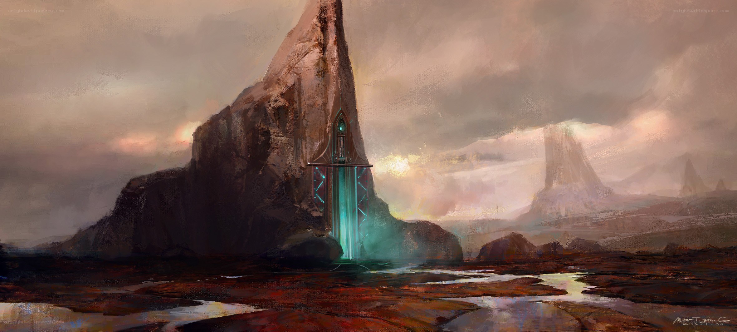 Mystical portal in a desolate landscape