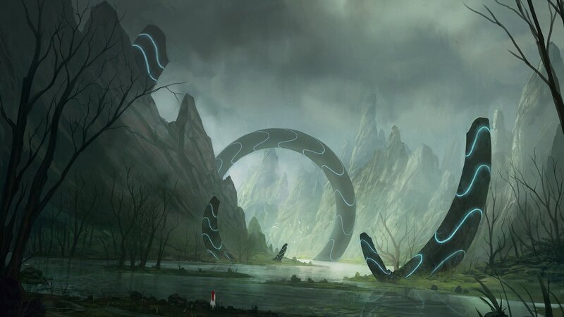mystical ring in a desolate landscape