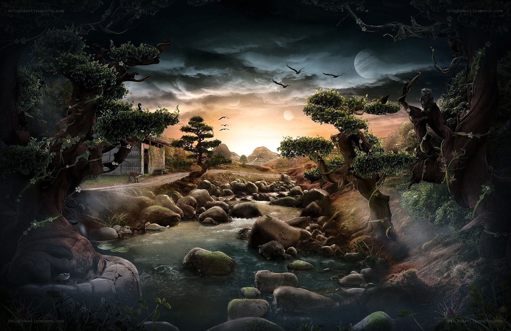 Mystical river at dusk