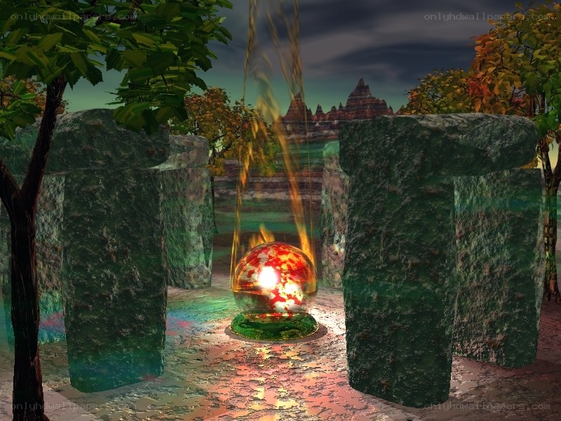 Mystical stone circle with glowing orb