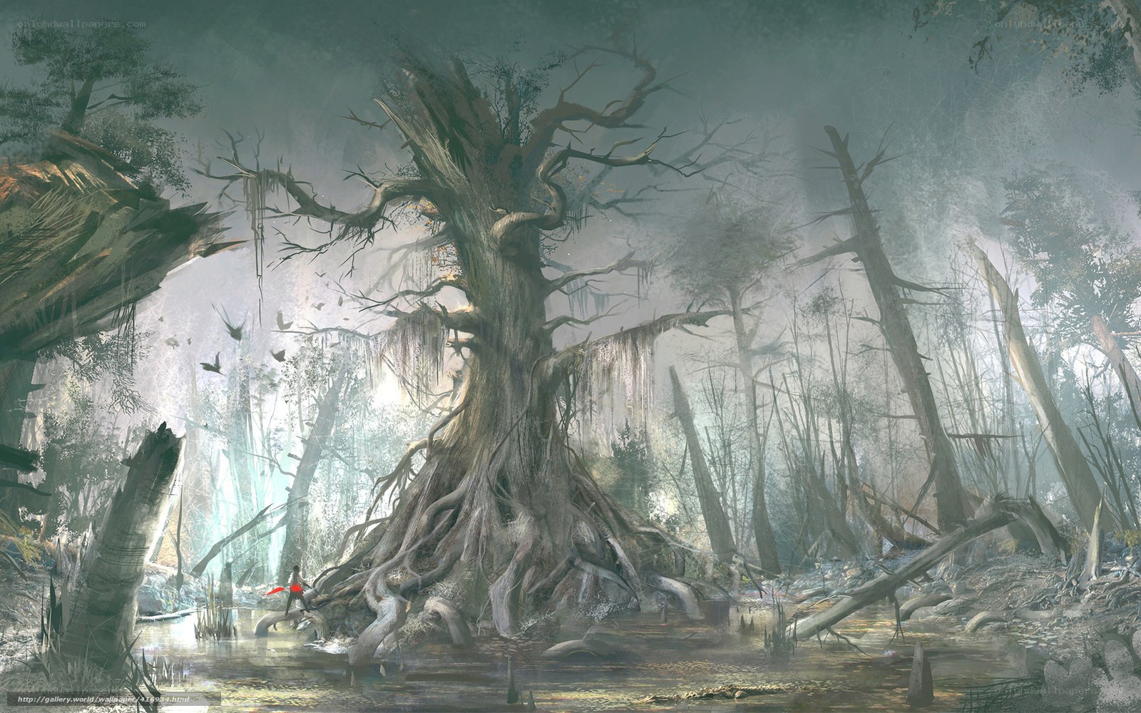 Mystical swamp with ancient tree