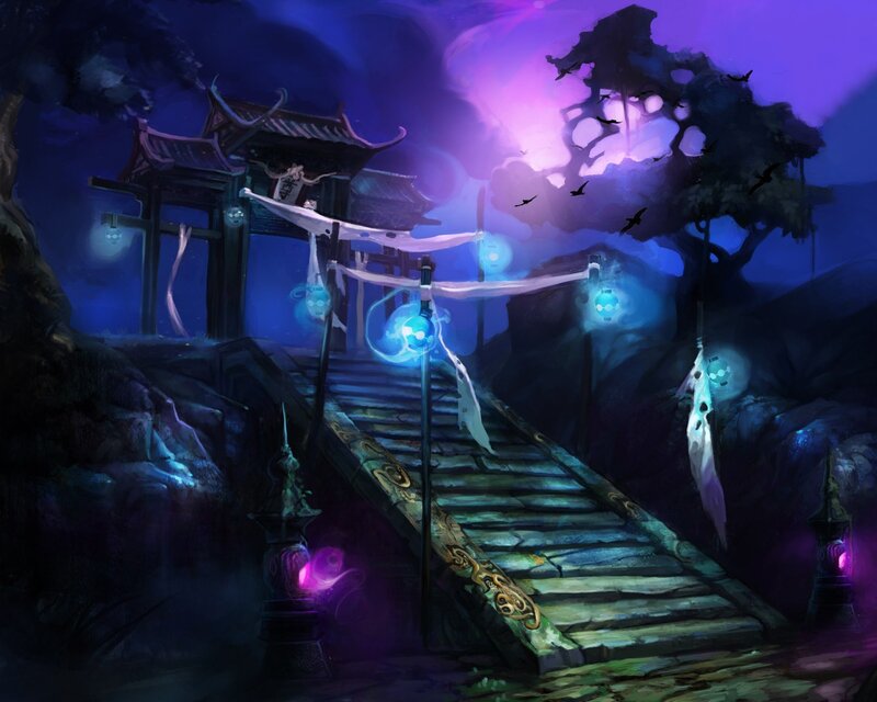 Mystical temple at night