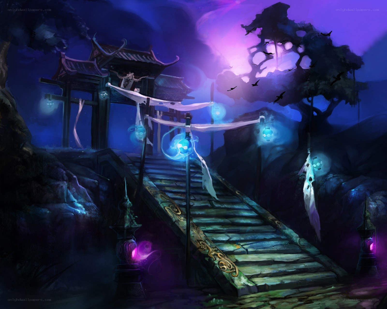 Mystical temple at night