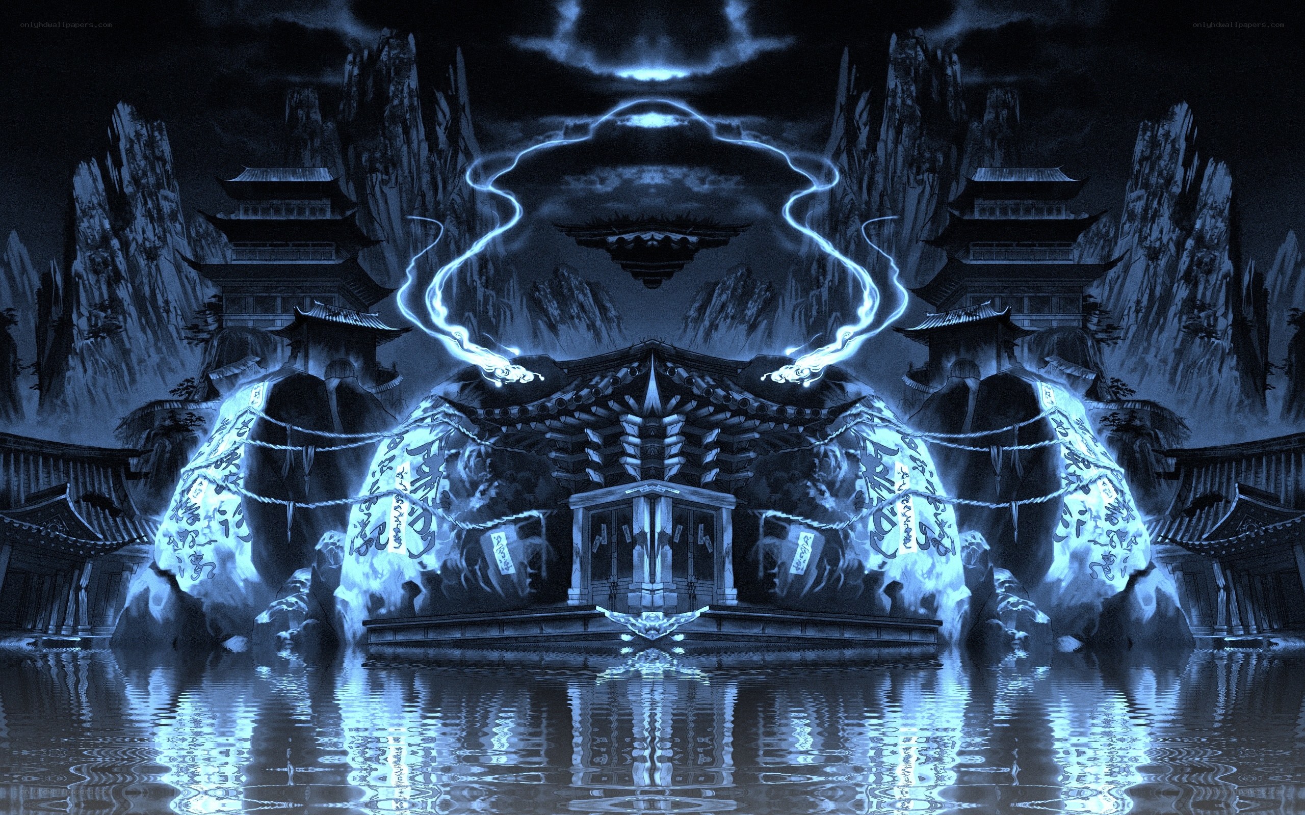 mystical temple at night