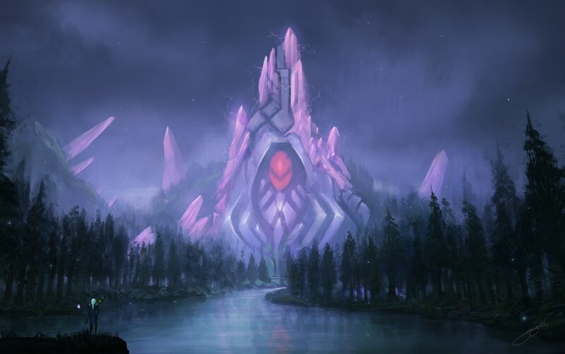 mystical temple in a forest