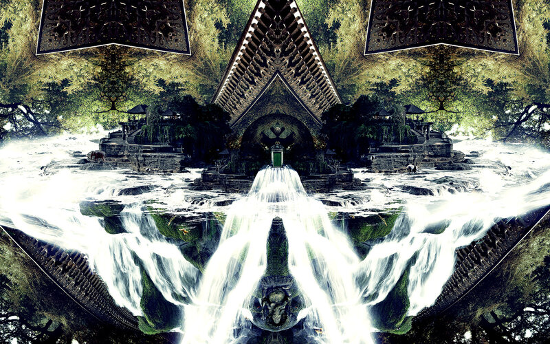 Mystical temple waterfall