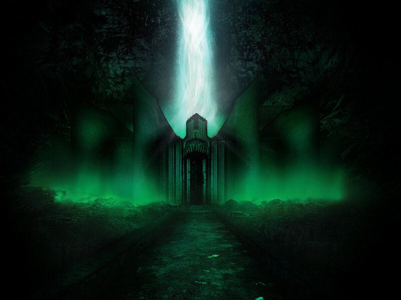 mystical temple with green light