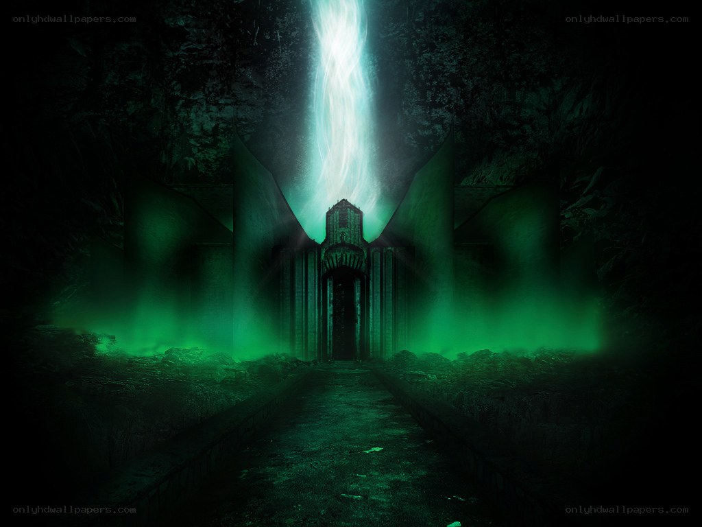 mystical temple with green light