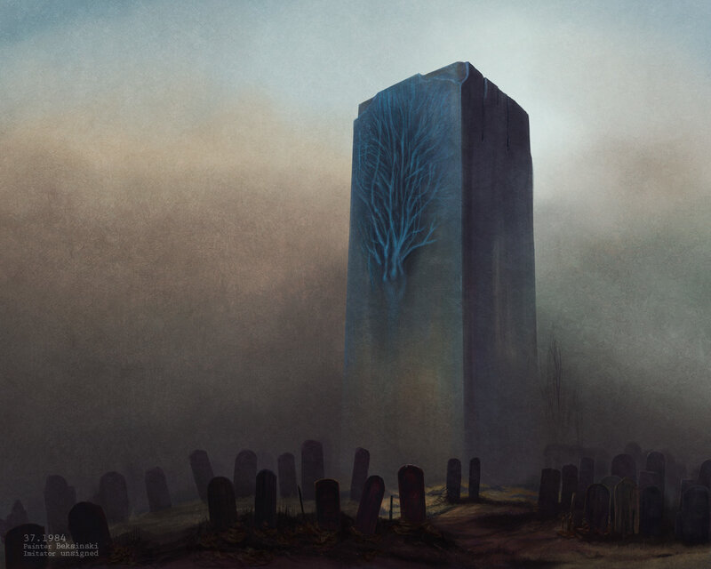 Mystical tombstone in a foggy graveyard